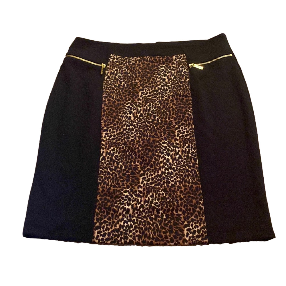 Michael Kors cheetah animal print moto fitted skirt size 14